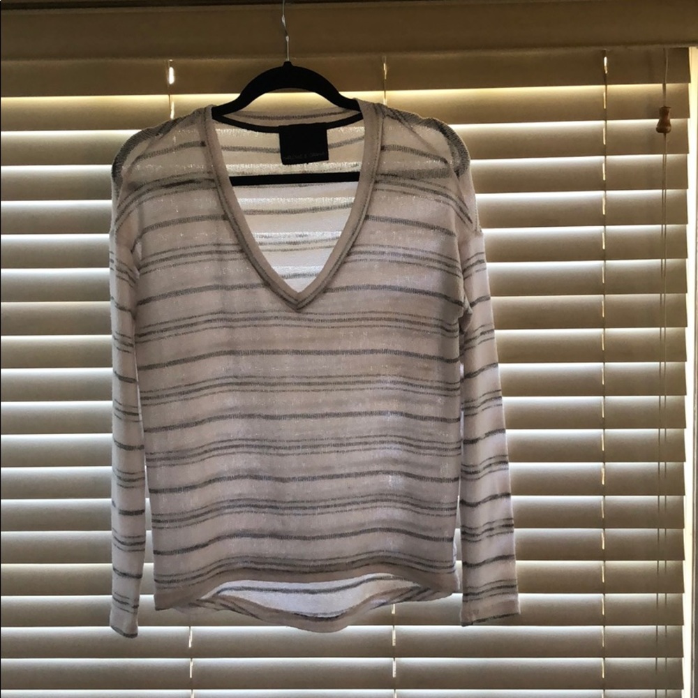 Thin white and grey striped sweater top